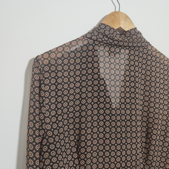 Ann Taylor Sheer Button Up Blouse Size 8 Tie Neck Long Sleeve Print - Picture 8 of 8